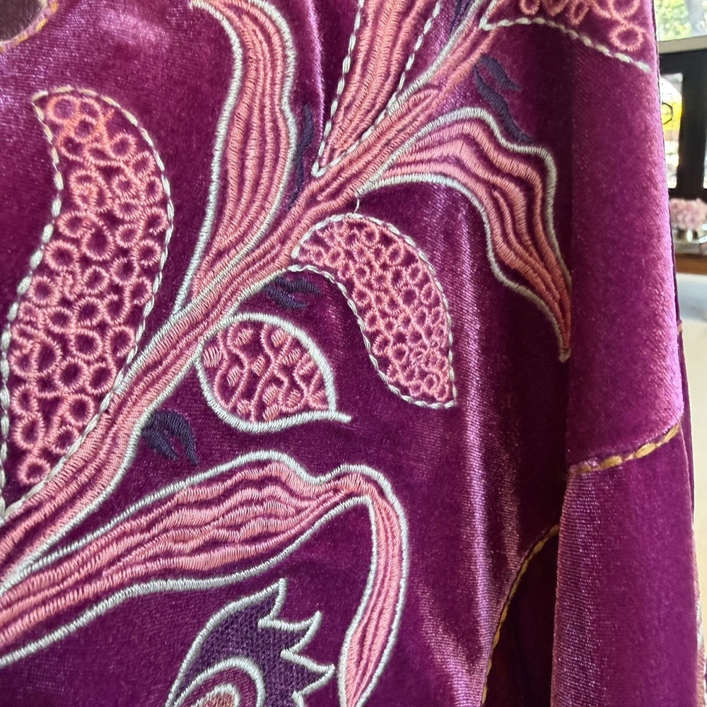 Easel Women's Embroidered Velvet Tunic Top Magenta Size Large Boho Peasant - Picture 3 of 14